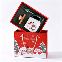 Ensemble de tasses en céramique créatives pour Noël avec motif Père Noël, résistantes aux hautes températures, boîte cadeau incluant tasse, couvercle et cuillère