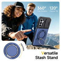 Étui de téléphone magnétique avec porte-cartes caché 360 °   Coque antichoc avec anneau rotatif et fenêtre coulissante pour Samsung Galaxy A57 A36 A17