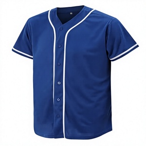 Maillot de baseball bleu à manches courtes, boutonné devant, unisexe, adulte, respirant, séchage rapide, grandes tailles, poches, polyester, vêtements de sport - Product Image 2