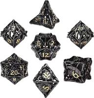 Faible MOQ, Lot de 7 dés polyédriques en métal multicolores à motif feuille, dés creux pour D&D, accessoires de jeu de société et de jeu de rôle