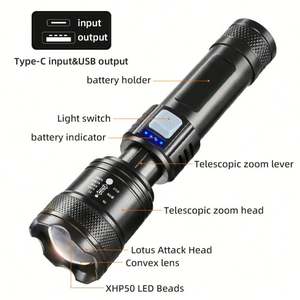 WOSEN New Super Light Far Shooter USB Rechargeable Outdoor Patrol Spotlight Far Shot Zoom Large Floodlight LED Flashlight - Product Image 2