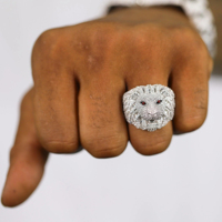 Bague de mode personnalisée en argent 925 entièrement sertie de diamants baguette lion VVS Moissanite, bague hip hop pour hommes et femmes