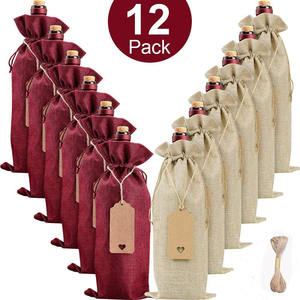 Bolsas de arpillera para vino, bolsas de regalo con cordones reutilizables, cubiertas de yute para botellas de vino con cuerdas - Product Image 1