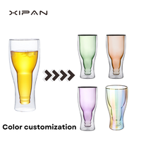 Tasses à bière en verre borosilicate à double paroi avec logo personnalisé, 400 ml, pour cadeaux de fêtes, bars, maison, design contemporain transparent inversé