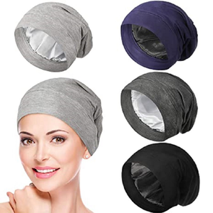Logo personnalisé Stretch <span class=keywords><strong>Bambou</strong></span> Satin Soie Doublé Surdimensionné Sommeil Cap Beanie Slap Cap Doublure Douce Tache Slouchy Chemo Beanie Chapeaux - Product Image 2