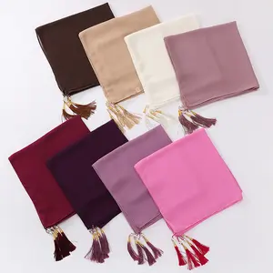 2022 New Solid Pearl Chiffon Tassels Scarf Malaysia 1150 cm Large Square Scarf Veil Headscarf