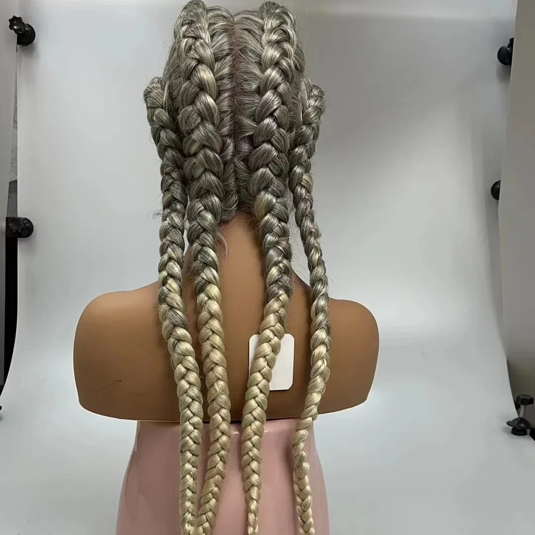 Wholesale Glueless African Synthetic Box Braids Braided Lace Front Wigs for Women Frontal Baby Hair Cornrow Braid Lace Wig