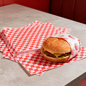Red White Checkered Custom Logo Printed Food Grade Baking <b>Paper</b> Sheets Greaseproof Parchment Non Stick Oven Safe - Product Image 1