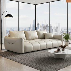 ชุดโซฟาหนังแท้สีครีมสำเร็จรูป ขายดี เหมาะสำหรับห้องนั่งเล่นขนาดเล็ก 3 ที่นั่ง - Product Image 1