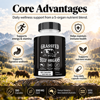 Mélange de viande de bœuf nourrie à l'herbe 5 organes (foie, cœur, rein, pancréas, rate) en capsules de 500 mg chacune, 180 unités, non-OGM, complément alimentaire