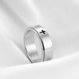 Bague croix rotative en acier inoxydable plaqué or 18 carats de 6 mm, bijoux unisexes pour tous les jours - Product Image 3