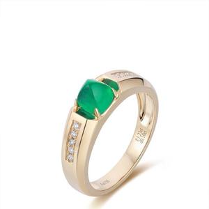 Anillo Pan de Azúcar de Esmeralda Natural de <span class=keywords><strong>1</strong></span> <span class=keywords><strong>Quilate</strong></span> - Estilo Unisex con Oro de 14K y Diamantes Naturales - Product Image 1