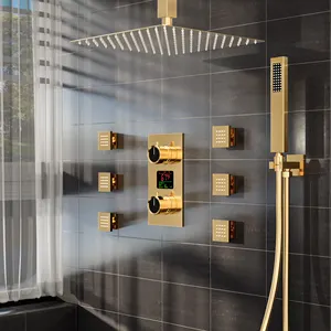 EVERSTEIN USA Warehouse 48 Hours Delivery Modern Black Brass Rainfall Shower Set Bathroom Bath Shower Faucet