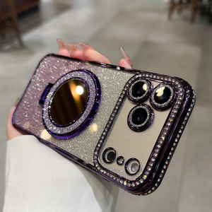 <span class=keywords><strong>Coque</strong></span> <span class=keywords><strong>de</strong></span> <span class=keywords><strong>téléphone</strong></span> transparente <span class=keywords><strong>de</strong></span> luxe <span class=keywords><strong>personnalisée</strong></span> pour iPhone 17 16 15 14 13 12 11 Pro Max avec support miroir brillant en TPU - Product Image 2