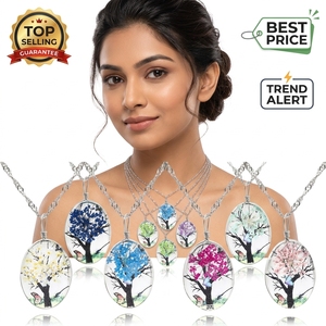 Trendy Crystal Indian Women Charms Crafts Glass Plant Lucky Resin Fresh <strong>Tree</strong> Dried <strong>Tree</strong>/Flower Pendant <strong>Necklaces</strong> with Resin - Product Image 1