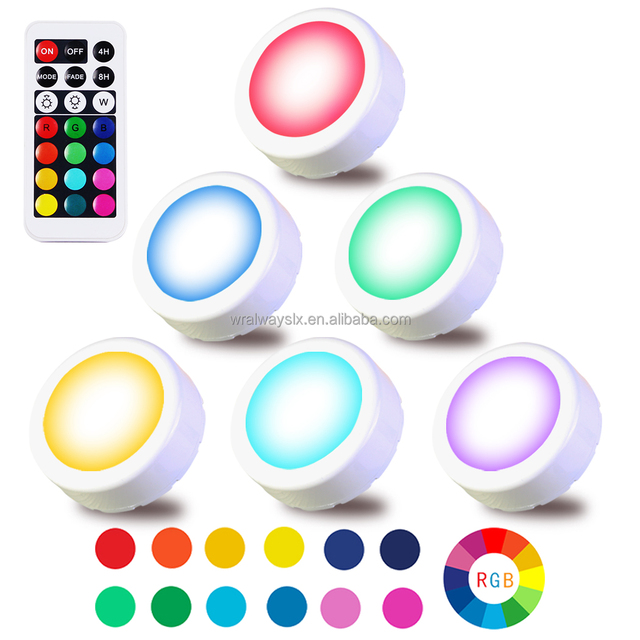 6pack LED Puck Light with Remote  Multing Color Battery Powered Dimmable Under Cabinet Lighting  Push Lights for Kitchen Closet