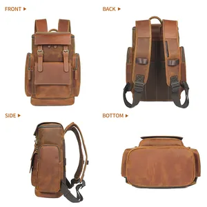 Moda tasarımcısı vintage yüksek kalite erkek seyahat iş bilgisayar dizüstü sırt çantası su geçirmez deri sırt çantası okul çantası