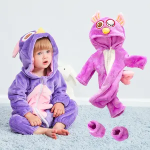 Inverno de pelúcia Animal Dos Desenhos Animados Pijamas baby doll + Mesmo Vestuário Infantil Criativo Infantil baby One-Piece menina Pijama