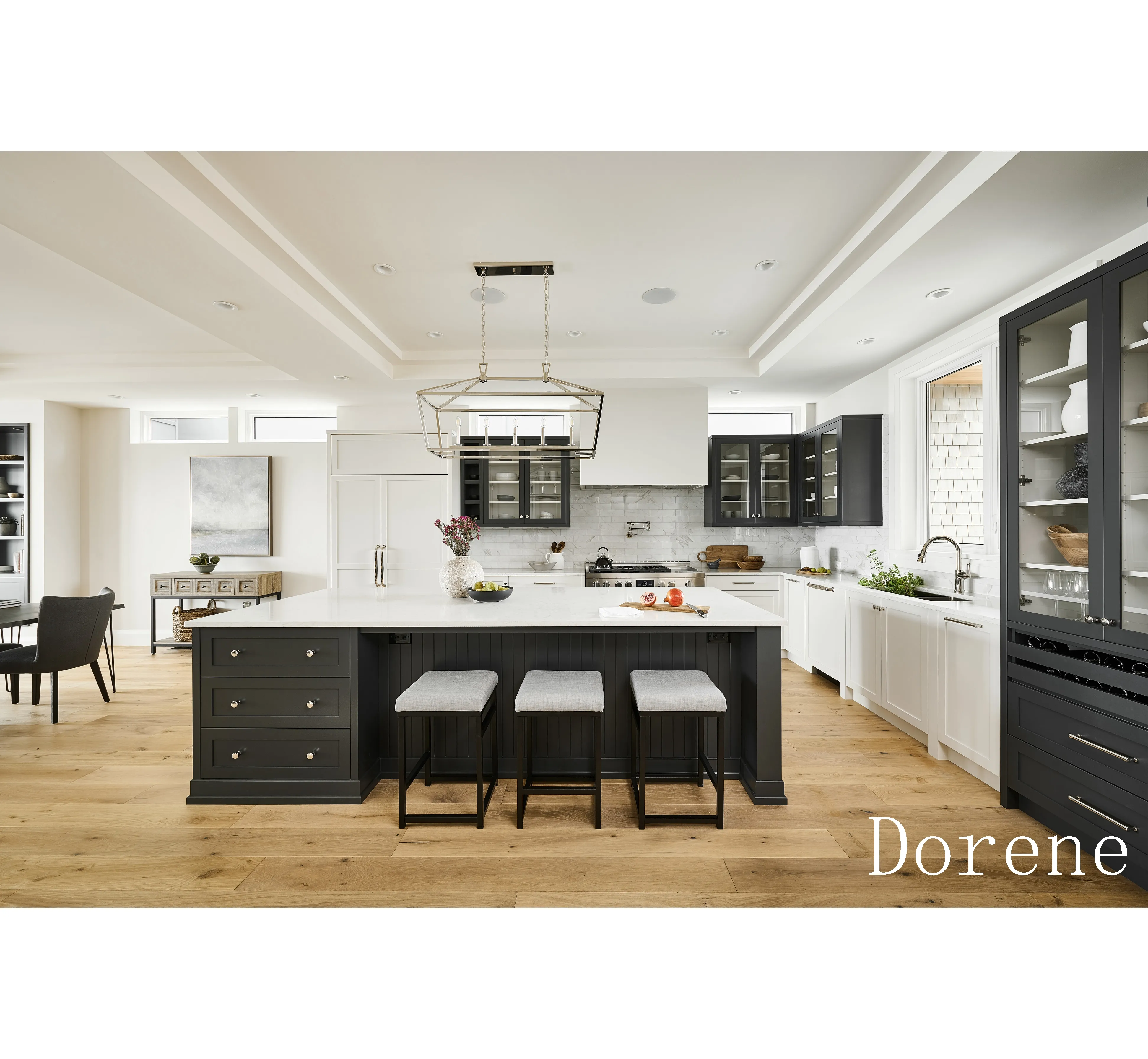 2024 Dorene Design moderno di fascia alta in porcellana realizzata con lacca nera opaca pronto per spedire armadi da cucina con cestello