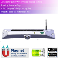 Caméra de recul sans fil WIFI à énergie solaire Standby416 DAYS, installation magnétique sans support, compatible avec les téléphones IOS/ANDROID