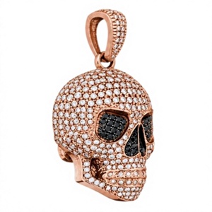 Colgante de Calavera Chapado en Oro Rosa y Plata con Moissanita e Incrustaciones de Piedras Blancas y Negras para Joyería Certificada de Hip Hop Unisex - Product Image 3