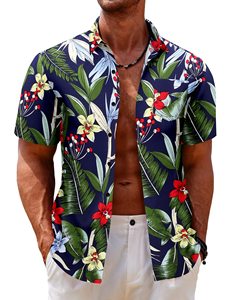Chemise Hawaïenne <span class=keywords><strong>Homme</strong></span> à Boutons, Manches Courtes Tricotées, Imprimée, Séchage Rapide, Idéale Plage et Été - Product Image 1