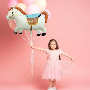 ลูกโป่งฟอยล์รูปม้าหมุนสีขาวขนาดใหญ่น่ารัก, ลูกโป่งมายลาร์รูปม้าโพนี่สีเมทัลลิกสำหรับตกแต่งงานวันเกิดเด็กธีมคาวบอย - Product Image 6