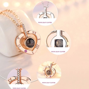 Collar con inicial personalizada I Love You para mujer, colgante de plata de oro rosa romana con proyección de amor, 100 <span class=keywords><strong>idiomas</strong></span>, Q768 - Product Image 5