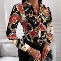Chemise à manches longues ample à col en V avec boutons et imprimé pour femmes, tendance automne