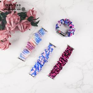 <span class=keywords><strong>Bracelet</strong></span> de montre intelligent élastique personnalisé avec impression, 100% soie de mûrier, ensemble de bracelets de montre et de chouchous - Product Image 1