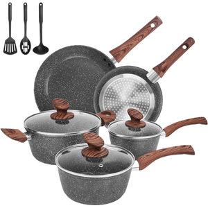 Granite chậu và chảo đặt siêu không dính, 11 Piece Die-cast Cookware sets với chiên, nước sốt, stockpot, ở lại mát mẻ xử lý - Product Image 1