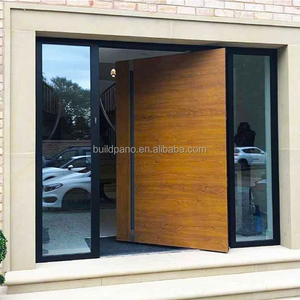 Porte pivotante extérieure en bois massif de noyer noir américain Porte d'entrée moderne pour villa Porte principale pivotante en bois pour maison - Product Image 1