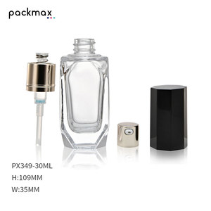 30ml transparent glass bottle with press pump — for <b>sunscreen</b>, makeup base, lotion, and serum. Refillable design - Product Image 1