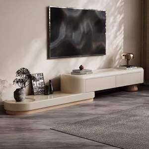 Meuble <span class=keywords><strong>TV</strong></span> <span class=keywords><strong>incurvé</strong></span> moderne, couleur crème, grand rangement, meubles de salon, élégant et durable - Product Image 2