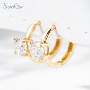 Pendientes de Aro con Diamantes Cultivados en Laboratorio Starsgem, Corte Brillante de 1.0ct, Color E, Oro Sólido de 18K, Chapado en Rodio, Unisex - Product Image 1