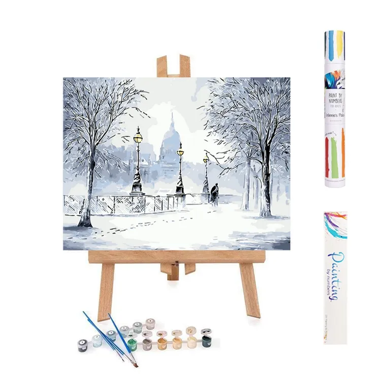 Прямая поставка, Современная Настенная картина, 20x16 дюймов, синяя парная краска в снегу, картина по номерам на холсте