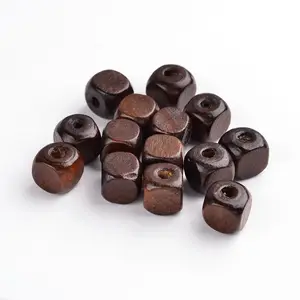 PandaHall Lead Free Dyed Cube Coconut Brown Natural Wood Beads