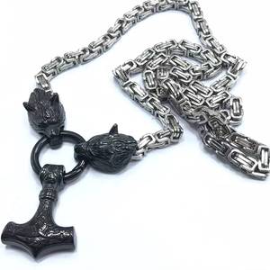 Collier pendentif Tête de loup Viking Nordique Marteau de Thor, Bijou Amulette pour Homme, Chaîne en Acier Inoxydable - Product Image 5