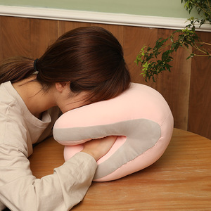 Oreiller de sieste en soie glacée en forme de U, rafraîchissant, pour étudiants et bureau, rose, vert clair, couleur unie, en coton PP, avec soutien cervical - Product Image 4