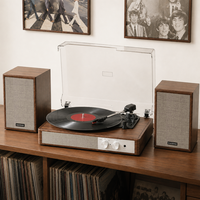 Tourne-disque vinyle avec haut-parleurs stéréo, streaming BT, tourne-disque vintage en bois, système audio domestique