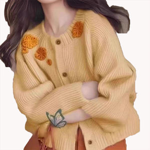 เสื้อสเวตเตอร์ถักลายดอกไม้แบบมินิมอลสำหรับผู้หญิง ปรับแต่งได้  คอลเลคชั่นฤดูใบไม้ร่วง-ฤดูหนาว  เสื้อคลุมคาร์ดิแกนแบบใหม่ - Product Image 4