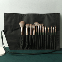 Ensemble de 14 pinceaux de maquillage verts, poils en fibres synthétiques, pinceaux cosmétiques professionnels en plastique