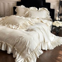 Ensemble de literie en coton satiné jacquard 50S, style européen, garniture à volants, style français, draps de qualité supérieure, certifiés Oeko-Tex