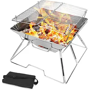 Folding Camping Grill with 304 Stainless Steel Grate BBQ Grill Portable Campfire Wood Stove for Outdoor Picnics Backpacking