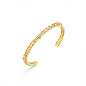 Pulsera de puño chapada en oro Amy Amy con bisel de perlas sintéticas, joyería minimalista para mujer B1116 - Product Image 1