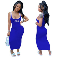 Vente de gros Robe longue décontractée solide pour femme Maxi personnalisée, Robes unies sans manches moulantes avec surpiqûres pour femme