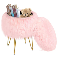 Tabouret de vanité en fausse fourrure, tabouret de vanité rond, siège rembourré, rangement, pouf duveteux, repose-pieds moderne pour le maquillage