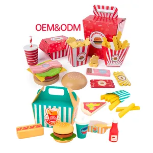 Pretend Play Preschool Wooden Kitchen Games Kids Fast Food Toys Set Hamburger French Fries Cola Model Diy Kitchen Toys For Kids
