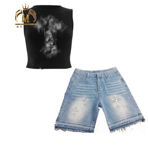नई ट्रेंडी महिला डेनिम शॉर्ट्स ने फसल शर्ट सेट की टॉप गैंडों को सेट किया सेक्सी y2k दो टुकड़ा डेनिम जींस - Product Image 3