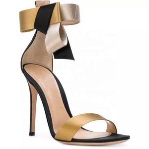 Sandales à talons hauts pour femme avec grand nœud, chaussures à talon aiguille patchwork pour femme, escarpins d'été à bride unique et bout ouvert - Product Image 2